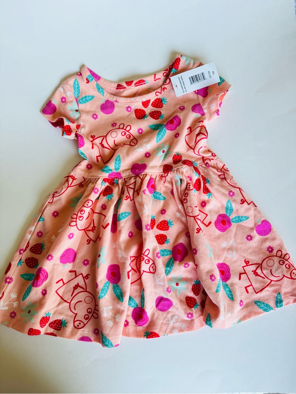 Peppa Pig Peach-Pink Strawberry & Floral Girls Dress